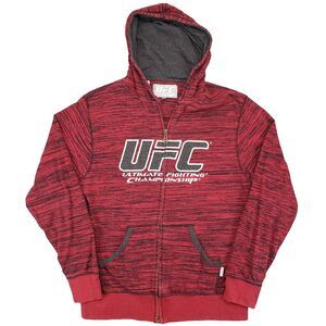 UFC Flame/Black Twisted Zip Hoodie Mens M Red Vintage Y2K Brass‎ Octagon Zipper